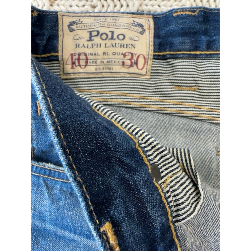 Polo Ralph Lauren Varick Slim Straight Jeans Mens 40x30 Blue Distressed Denim - Picture 4 of 10